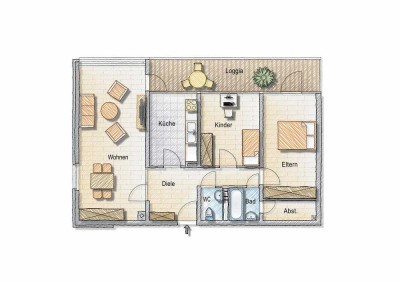 Top geschnittene 3 Zimmer Wohnung