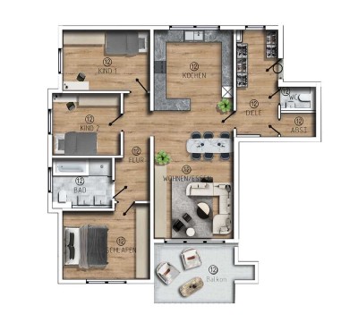 Großzügige und moderne 4,5-Zimmer Wohnung im 2. OG mit Balkon (Wo.12)
