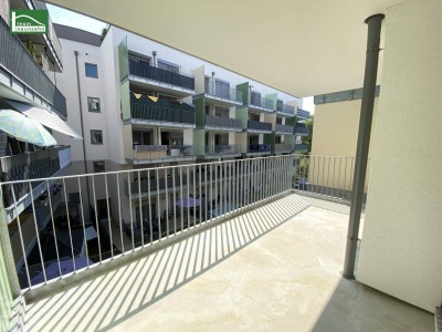Innenhof-Balkon und top Infrastruktur! Neubau-Wohnung nahe S-Bahn Jedlersdorf, Straßenbahn 26 und SCN mit Einbauküche!