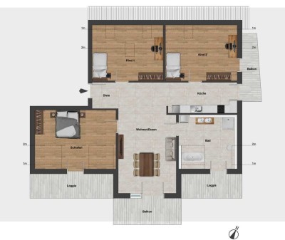 Highlight über den Dächern von Grafing - riesige Dachgeschosswohnung mit 2 Loggia und 2 Balkonen