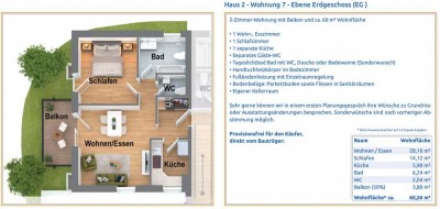 Jetzt Rohbau besichtigen - Ideal für Kapitalanleger! 2-Zimmer-Wohnung mit Balkon und 60 m²!