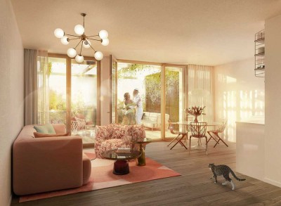 Wohn-Oase mit privater Terrasse: stilvolle 2 Zimmer mit Duschbad