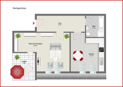 1-Raum-DG-Wohnung mit Balkon