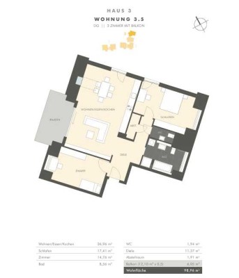 Erstbezug: Moderne 3-Zimmer-Wohnung mit Balkon im DG in Heitersheim