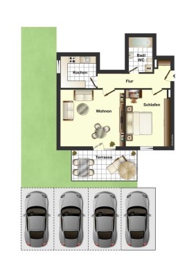 Gemütliche 2 Zimmer Wohnung in Eggenstein-Süd mit Terrasse und Garten