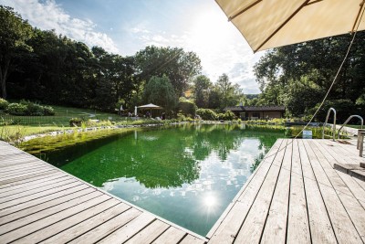 Lebensqualität ohne Kompromisse: Barrierefreier Gartentraum mit 340m² Privatoase &amp; Schwimmteich nahe Wien