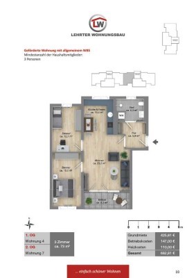 Wohnung 7 - 3-Zimmer-Neubauwohnung nur für Paare mit einem Kind (WBS mind. 75  m²)