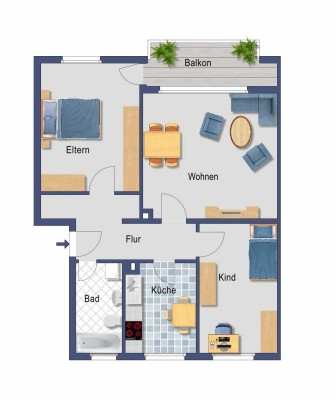 3-Zimmer-Wohnung ab November bezugsfrei