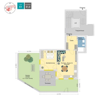 MEISTERSTÜCK | E1.3 | 2 Zimmer Gartenwohnung mit Süd Ausrichtung und privatem Gartenanteil