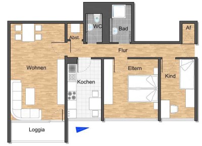 3-Zi.-Wohnung mit neuem Vinylboden, Loggia und Keller