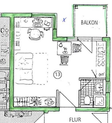 Zentrale 1-Zimmer-Wohnung mit Balkon, Einbauküche, Garage und Abstellraum in Tübingen