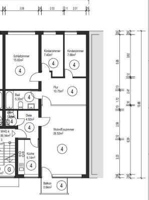 helle offene 4 Zimmer Wohnung mit Balkon, Gartenmitbenutzung und Gäste-WC