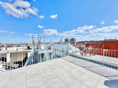 TOPLAGE NÄHE KUTSCHKERMARKT | EXKLUSIVE DACHGESCHOSSWOHNUNG MIT KLIMAANLAGE | TERRASSE | 360° BLICK ÜBER WIEN | ERSTBEZUG