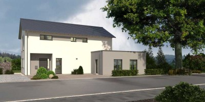 modernes Einfamilienhaus auf großem Bauplatz mit Aussicht