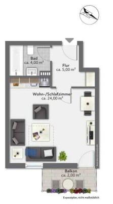 Geschmackvolle, neuwertige 1-Raum-Loft-Wohnung mit Balkon und EBK in Rosenheim