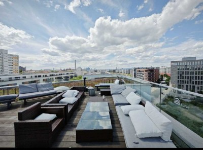 Penthouse zur Zwischenmiete – Hafeninsel Offenbach (Mainblick, Dachterrasse, TG-Stellplatz)