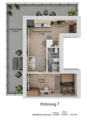 2-Zimmer Wohnung mit 20qm Dachterrasse mit Westausrichtung