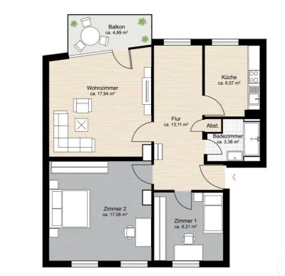 750 € - 69 m² - 3.0 Zi.