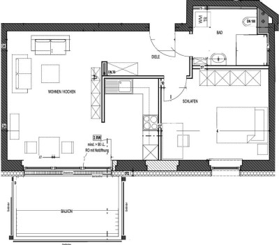 Moderne Zwei-Raum Wohnung mit großem Balkon