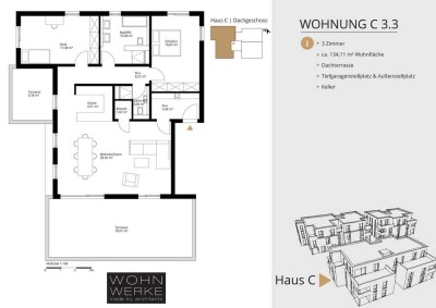 Whg C 3.3. - 3 Zimmer - Dachgeschoss mit 2 Dachterrassen