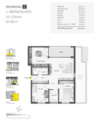 Sonnige 3,5 Zimmer Wohnung mit Balkon