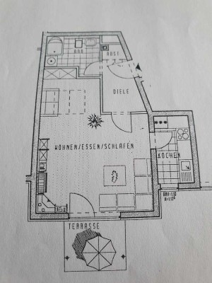 Gepflegte 1-Raum-EG-Wohnung mit Balkon und Einbauküche in Königswinter-53639