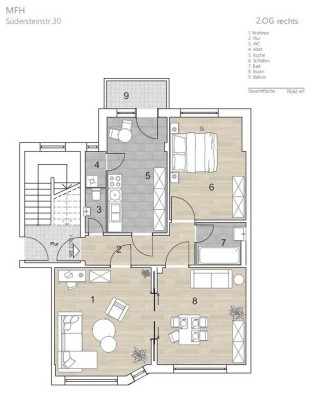 Helle und sanierte 2,5 Zimmer mit Balkon