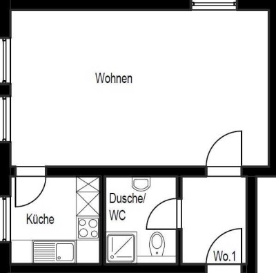 Renovierte 1-Zimmer-Souterrain-Wohnung in Mühlhausen