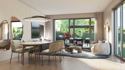 Großzügige 4-Zi.-Wohnung im EH-40-Neubau (QNG) mit Garten und zwei Badezimmern in direkter Rheinnähe