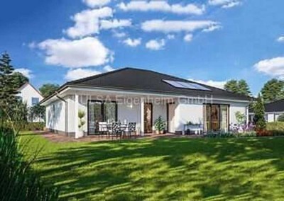 Auf die Terrasse treten und den Garten genießen, im stufenlosen, massiven Bungalow in Gerstungen