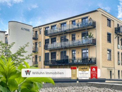 Traumwohnung im Loftstil l Balkon mit seitlichem Wasserblick