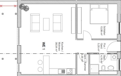 Stilvolle 2-Zimmer-Erdgeschosswohnung unmöbliert mit Terrasse in Fraunberg