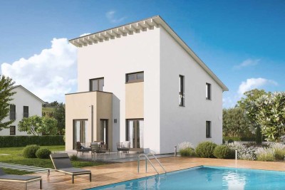 modernes Doppelhaus mit Baugrundstück im Grünen