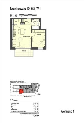 kleine 2-Zimmer Erdgeschoss-Wohnung mit Einbauküche!