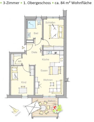 Neuwertige Wohnung mit dreieinhalb Zimmern sowie Balkon und EBK in Baiersdorf