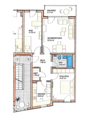 Sehr gepflegte, ruhige Wohnung mit drei Zimmern, Südbalkon und EBK in Landsberg am Lech