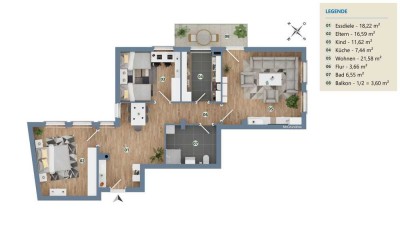 Erstbezug nach Kernsanierung - Stilvolle 3-Zimmer-Wohnung mit Balkon und Aufzug