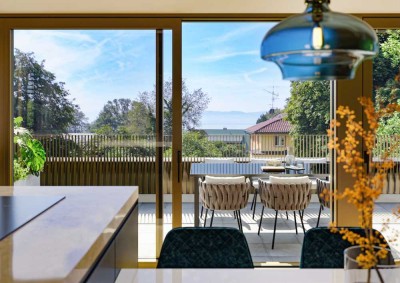 Penthouse mit Blick auf die Berge und den Bodensee