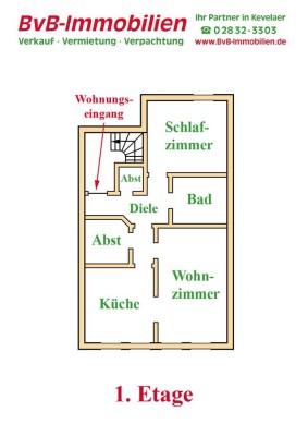 Kalkar City - 1. Etg. 69 m² - 2 Z-KDB - Top renoviert - neue Fenster + Böden - kein Balkon - Kleve
