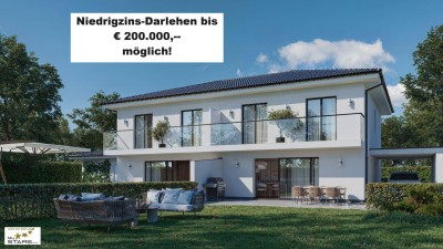 Neubau inkl. Grundstück in Ried-Hohenzell - sonnige Süd/West Doppelhaushälften: Belagsfertig