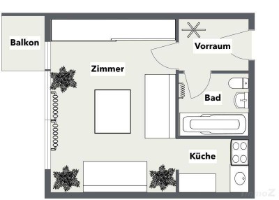 8045 Graz-Andritz - Solide, befristet vermietete Garconniere mit Balkon im 3. Liftstock