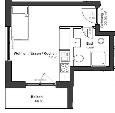 Helles 1-Zimmer-Studenten-Appartment mit Balkon