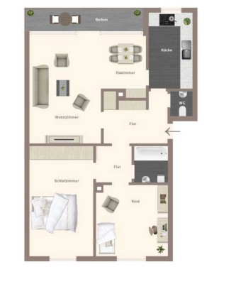 Helle 3,5-Zimmer Wohnung im 3. OG in Ludwigsburg mit überdachtem West-Balkon