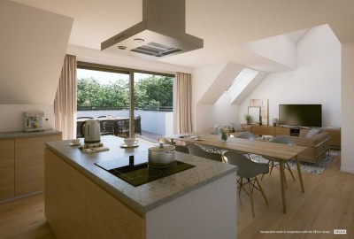 Baustellenberatung: So., 26.10. von 13-15 Uhr, 4-Zi.-Maisonette-Wohnung mit toller Dachterrasse