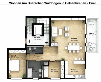 3,5-Raum Wohnung mit sehr großem Wohnzimmer im Zentrum des Waldquartiers
