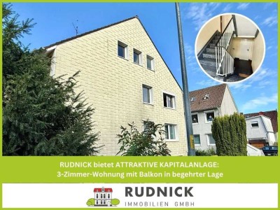 RUDNICK bietet ATTRAKTIVE KAPITALANLAGE: Gepflegte 3-Zimmer-Wohnung mit Balkon in begehrter Lage