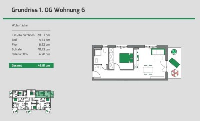 Moderne Neubau 2 ZKB 1.OG mit Balkon