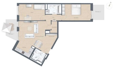Stilvolle 3-Zimmer-Wohnung mit zwei Terrassen und Einbauküche - Provisionsfrei!