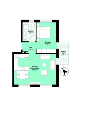 2 Zimmer OG Wohnung mit Balkon - Haus 1 | Nr. 3