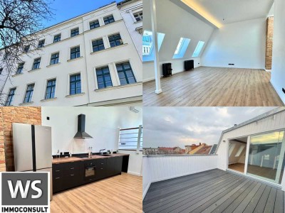 Frei: Gehobene 3-Zimmer-Dachgeschosswohnung mit Terrasse, Klima und hohen Decken zum Erstbezug!